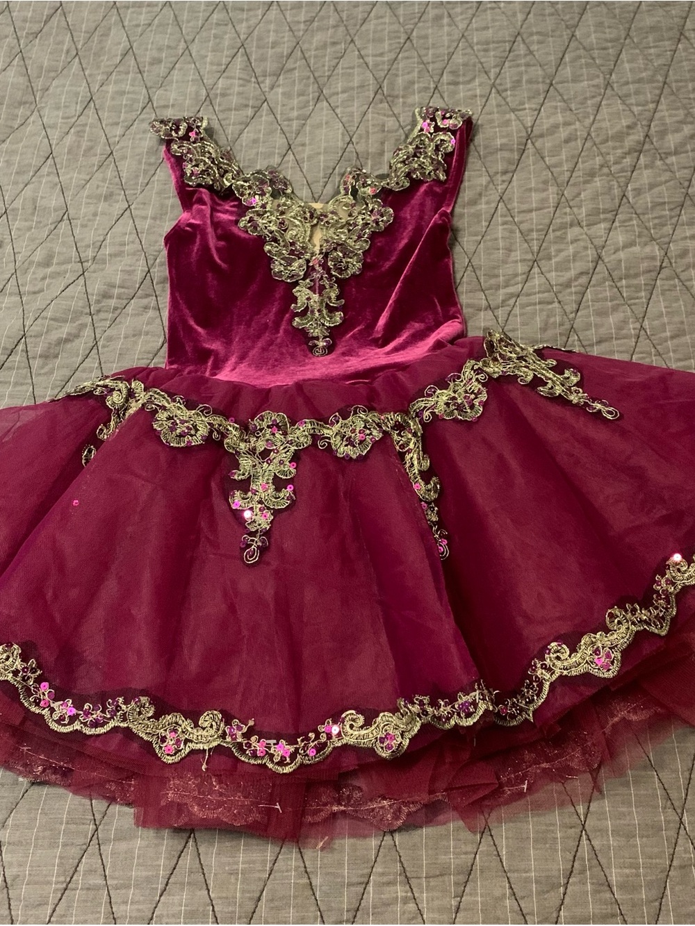 Weissman Burgundy Dance Tutu with Gold Appliqué